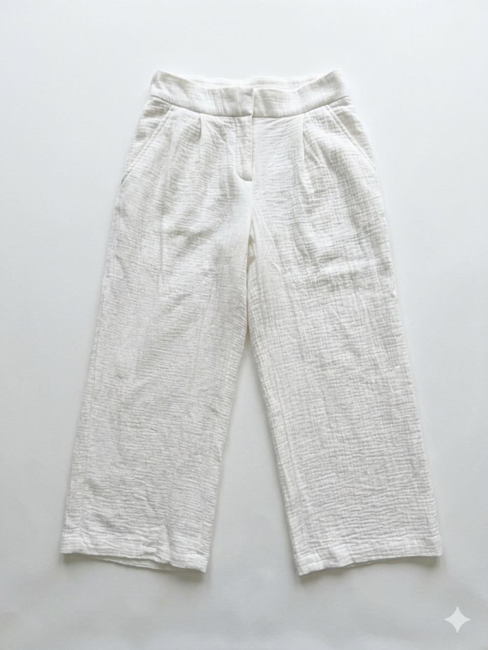 Nine West Off-White Cotton Wide-Leg Crop Pants Lined Two Pockets Zip Up S